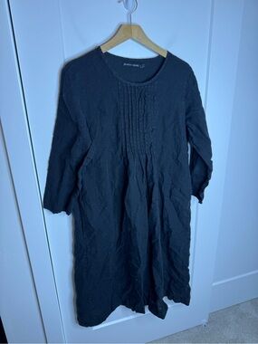 Gudrun Sjoden 100% Linen Black Midi Dress With Pockets Size Large